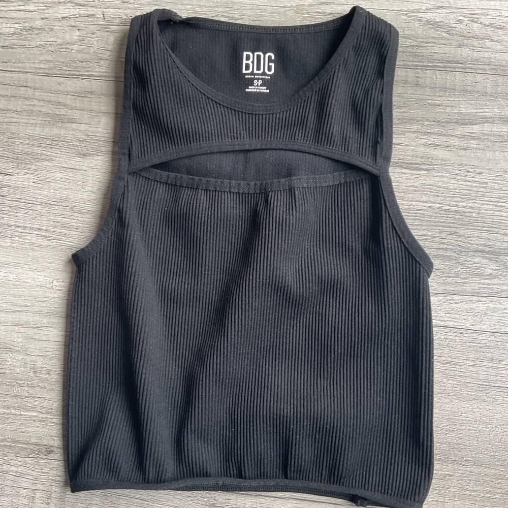 BDG Urban Oufitters Black Ribbed Crop Tank with Cutout